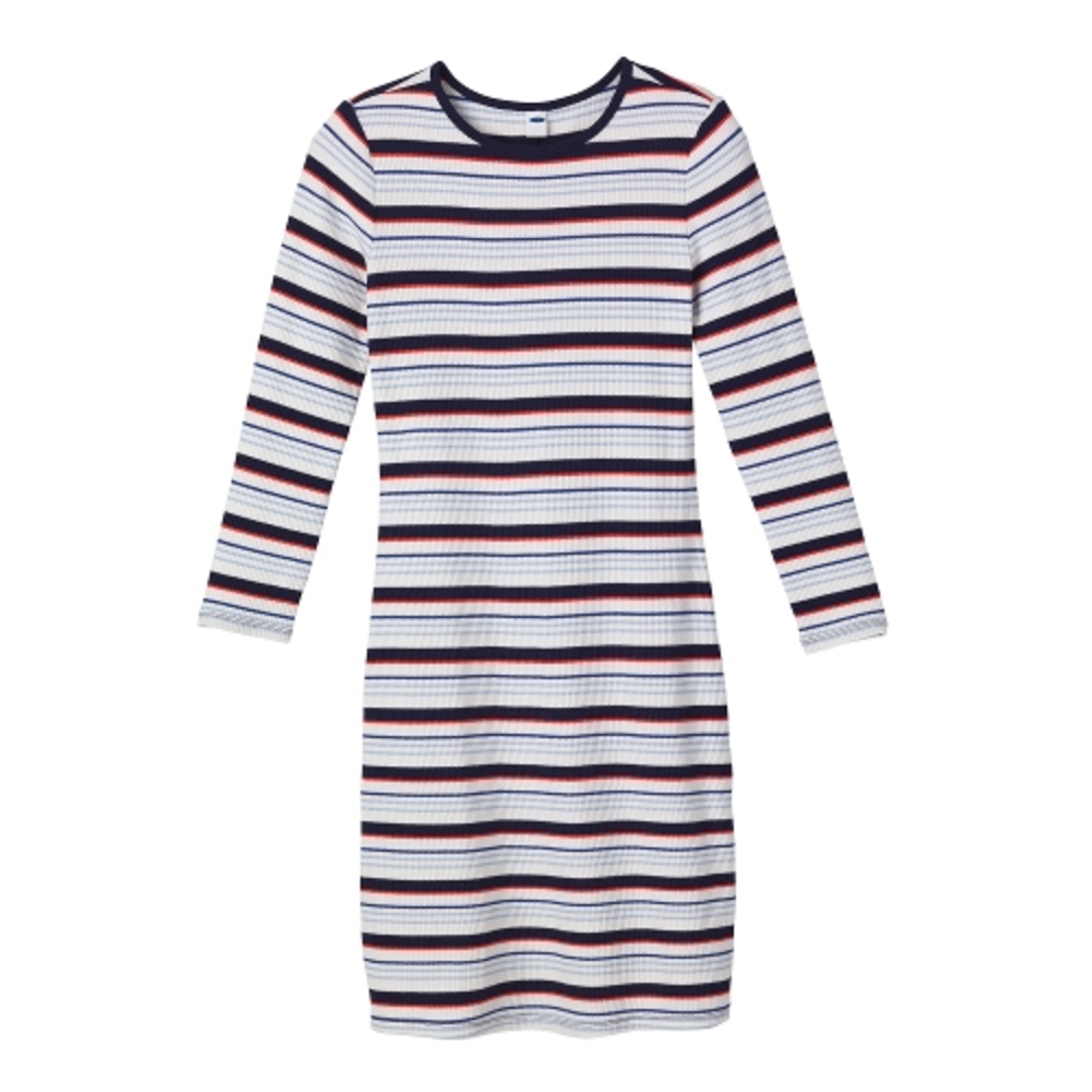 Rib knit Midi Dress In Navy Stripe